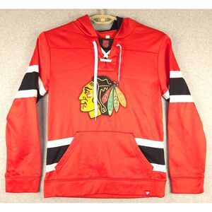 NHL Fanatics Chicago‎ Blackhawks Hockey Lace-Up Hoodie Sweatshirt Red Black M